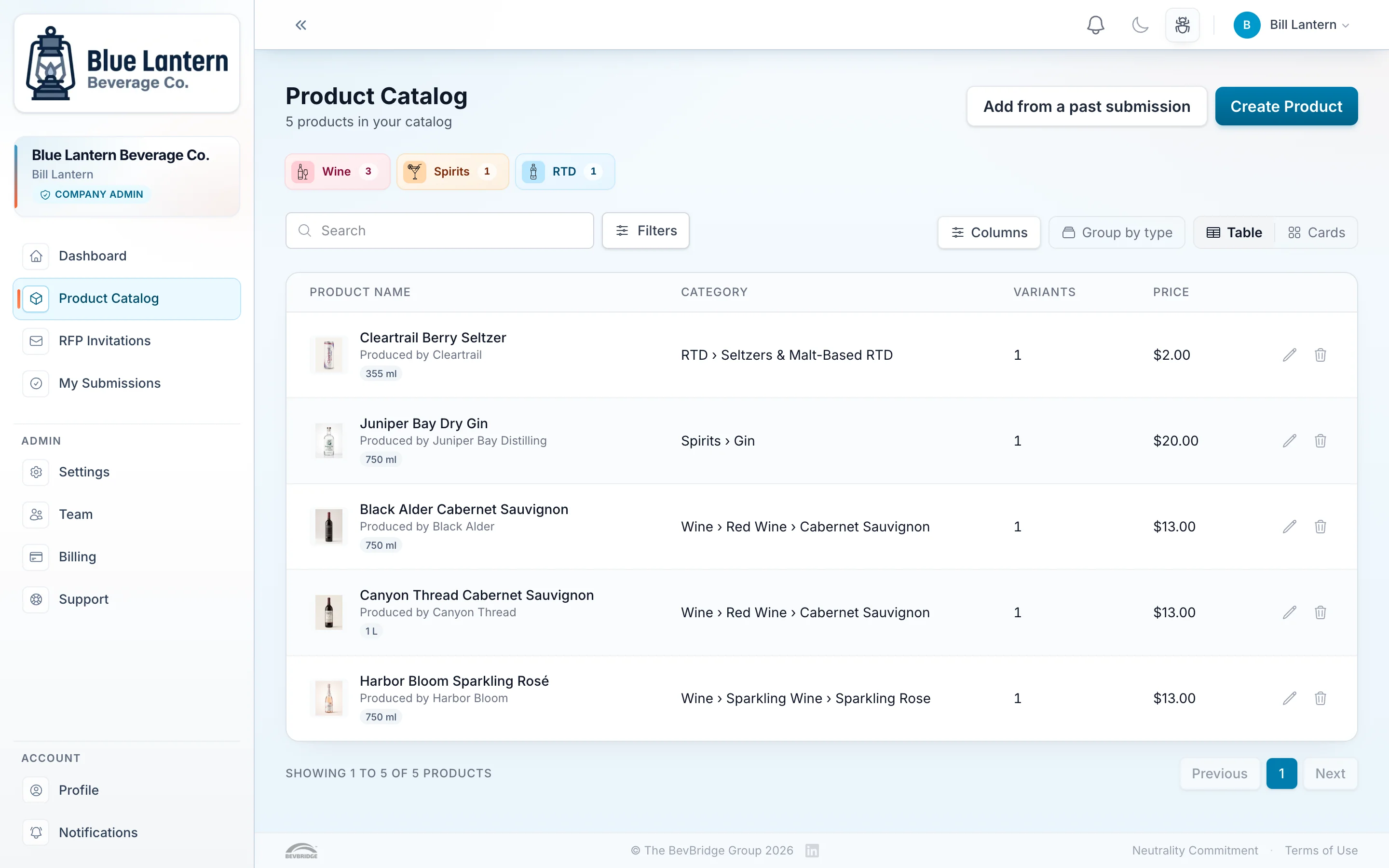 BevBridge product catalog
